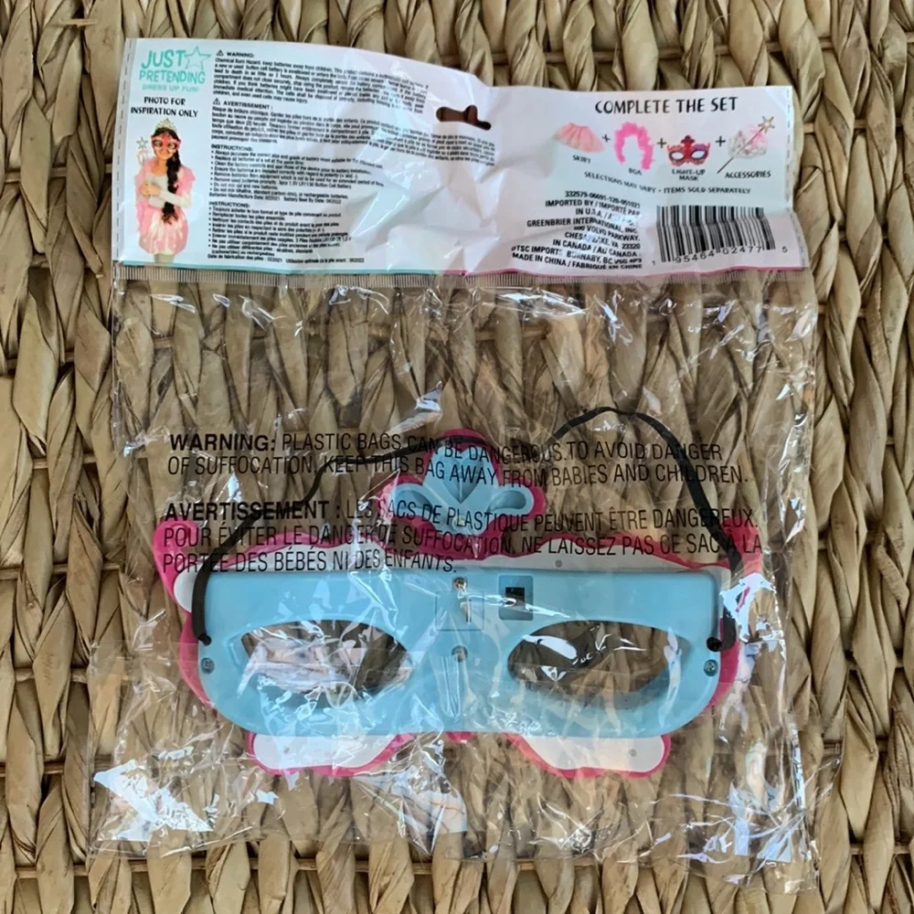 Pink Just Pretending Light Up Face Mask Mardi Gras Masquerade Costume New
